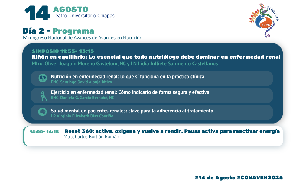 Transmisión en vivo del IV Congreso Nacional de Avances en Nutrición Salud Metabólica 360°: Innovación y Nuevas Fronteras en Nutrición, Ejercicio y Salud Mental